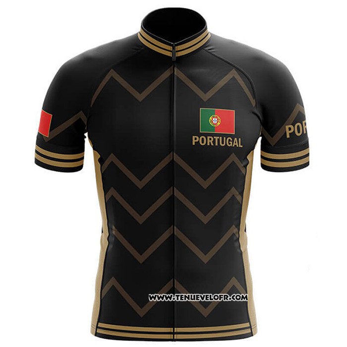 2020 Maillot Ciclismo Champion Portugal Noir Jaune Manches Courtes et Cuissard